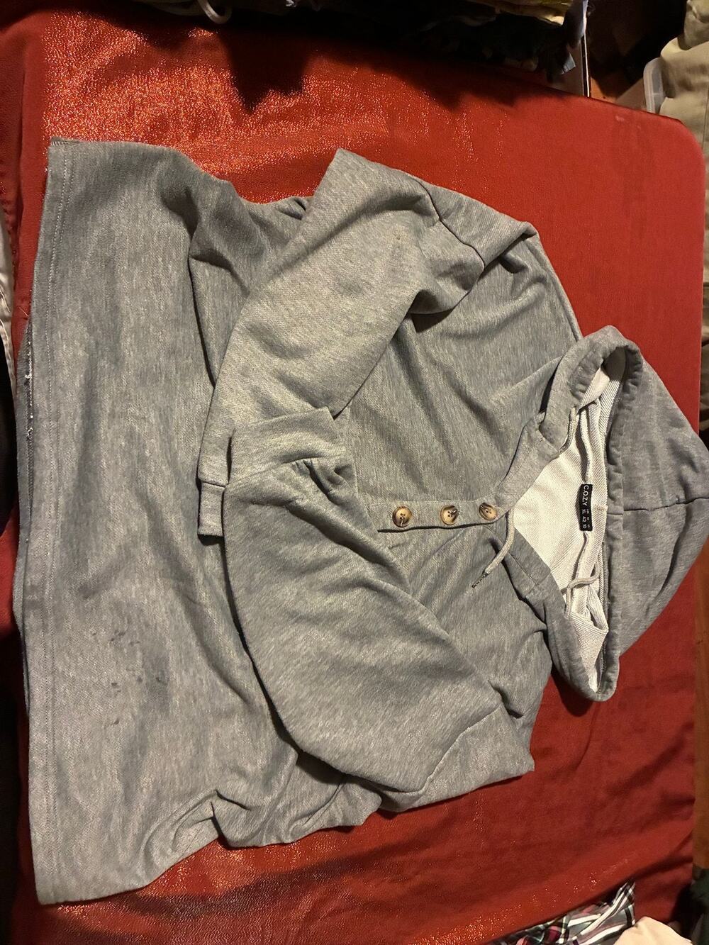 C.O.Z.Y Hoodie Womens 10 Henley Pullover Hooded Long Sleeve Gray